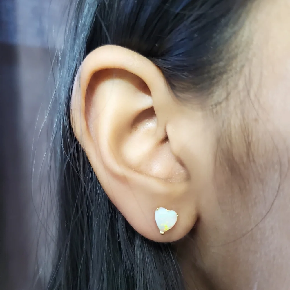 18K Gold Opal Heart Earrings - Picture 6 of 7